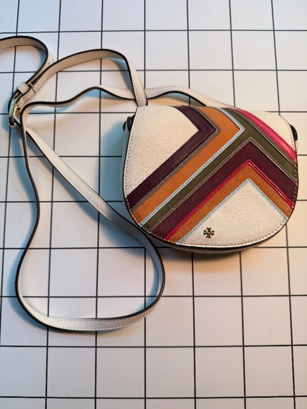 Tory Burch Robinson multi-stripe mini saddle crossbody bag